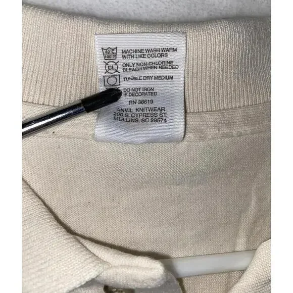 Vintage Will Play Tennis For Food Polo Shirt Mens Large Beige Made In USA Rare * - Picture 5 of 13